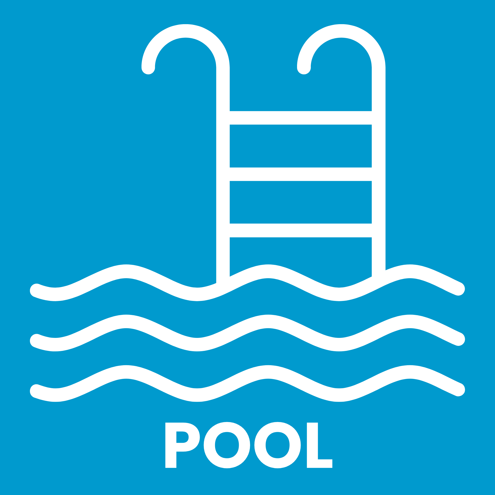 Pool ladder icon with wavy lines on a blue background