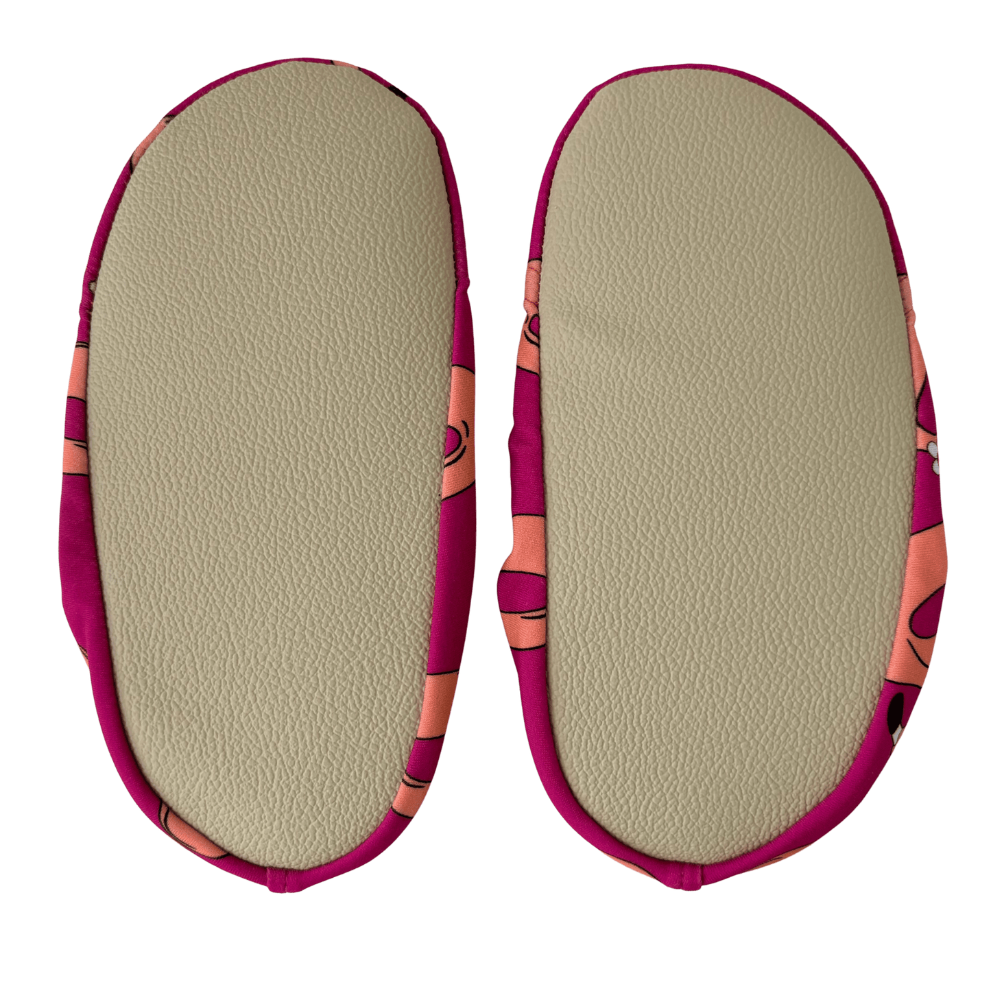 Pair of beige grip soles on a transparent background.