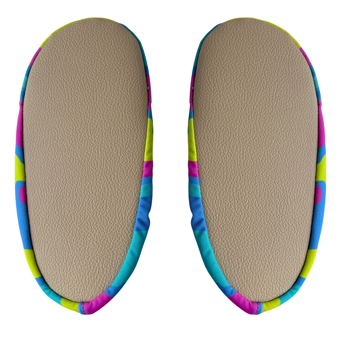 Pair of beige grip soles on a transparent background.