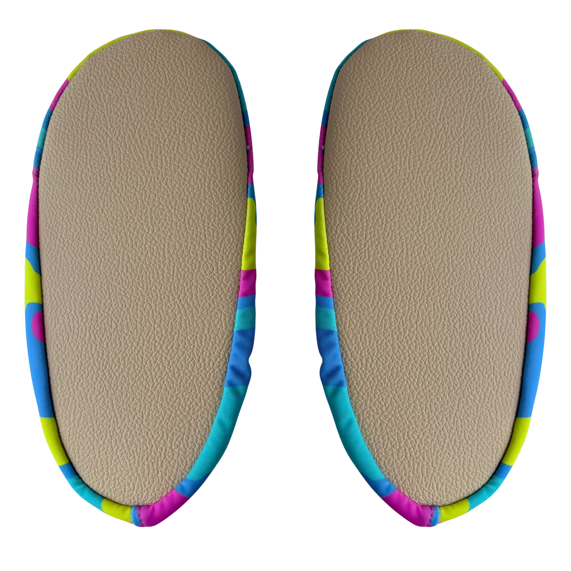 Pair of beige grip soles on a transparent background.