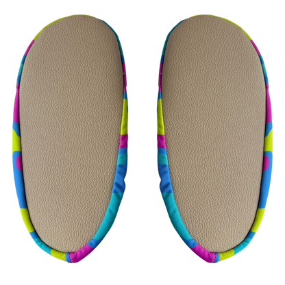 Pair of beige grip soles on a transparent background.