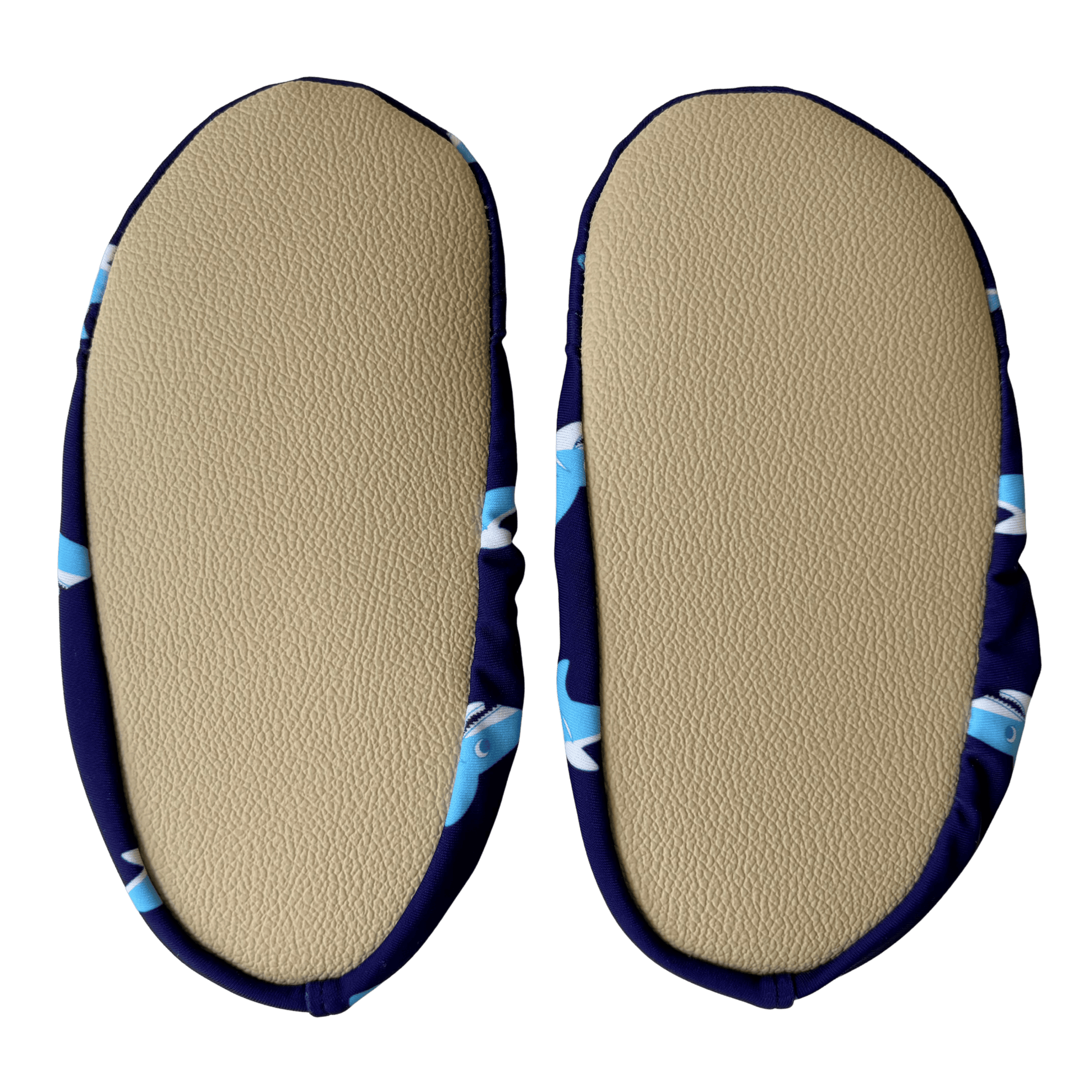 Pair of beige grip soles on a transparent background.
