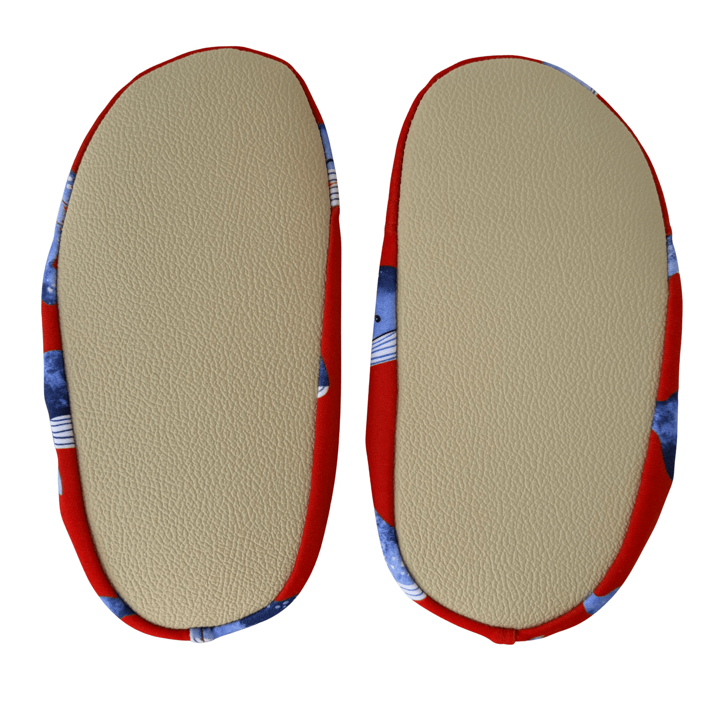 Pair of beige grip soles on a transparent background.